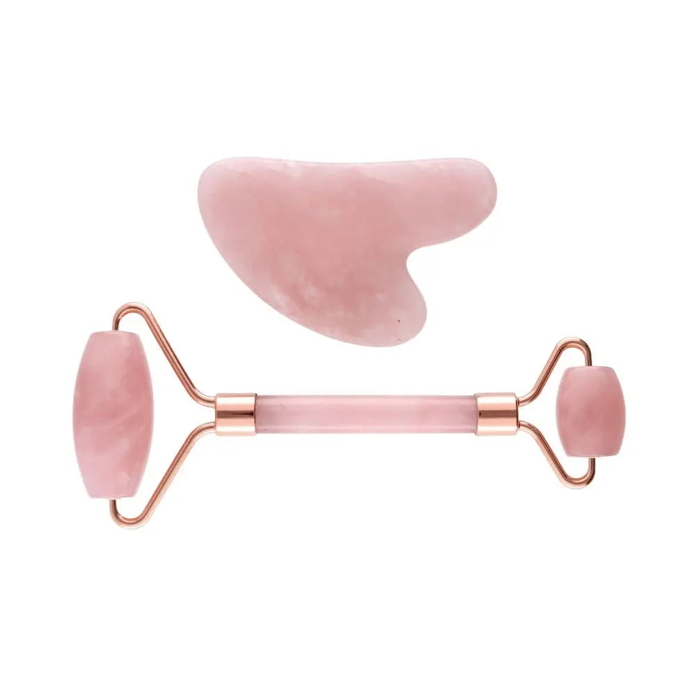 Conjunto Facial de Quartzo Rosa | Roller e Gua Sha
